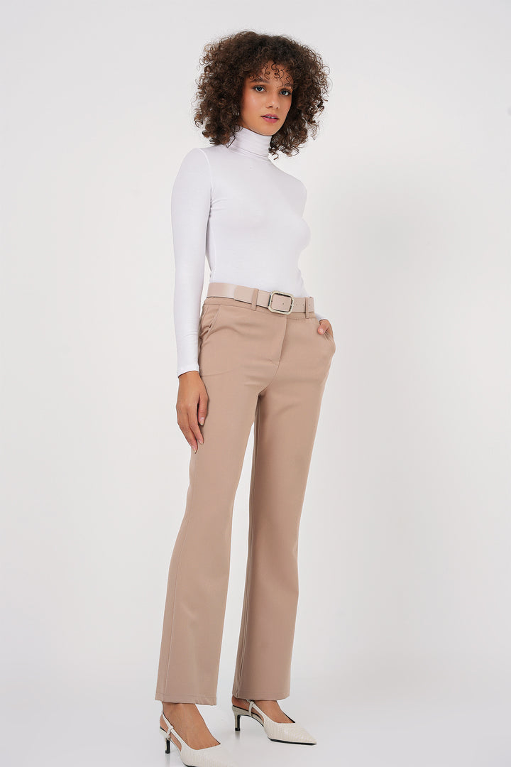 BGD Women Belted Spanish Flare Pants - Beige - Saginaw