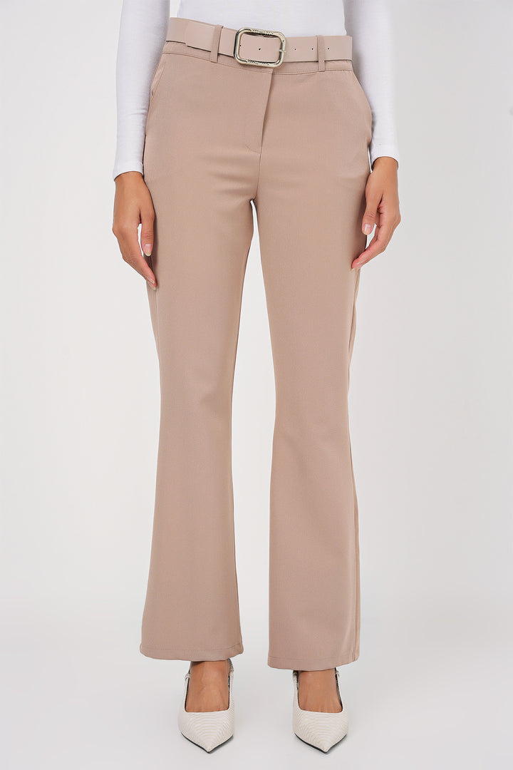 BGD Women Belted Spanish Flare Pants - Beige - Saginaw