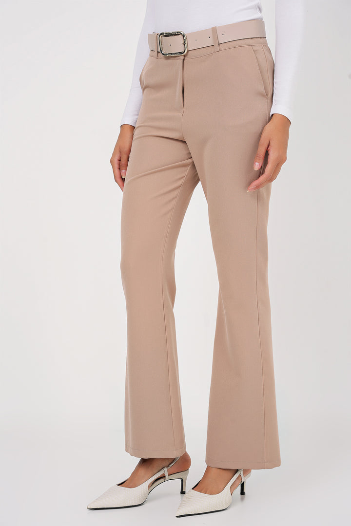 BGD Women Belted Spanish Flare Pants - Beige - Saginaw