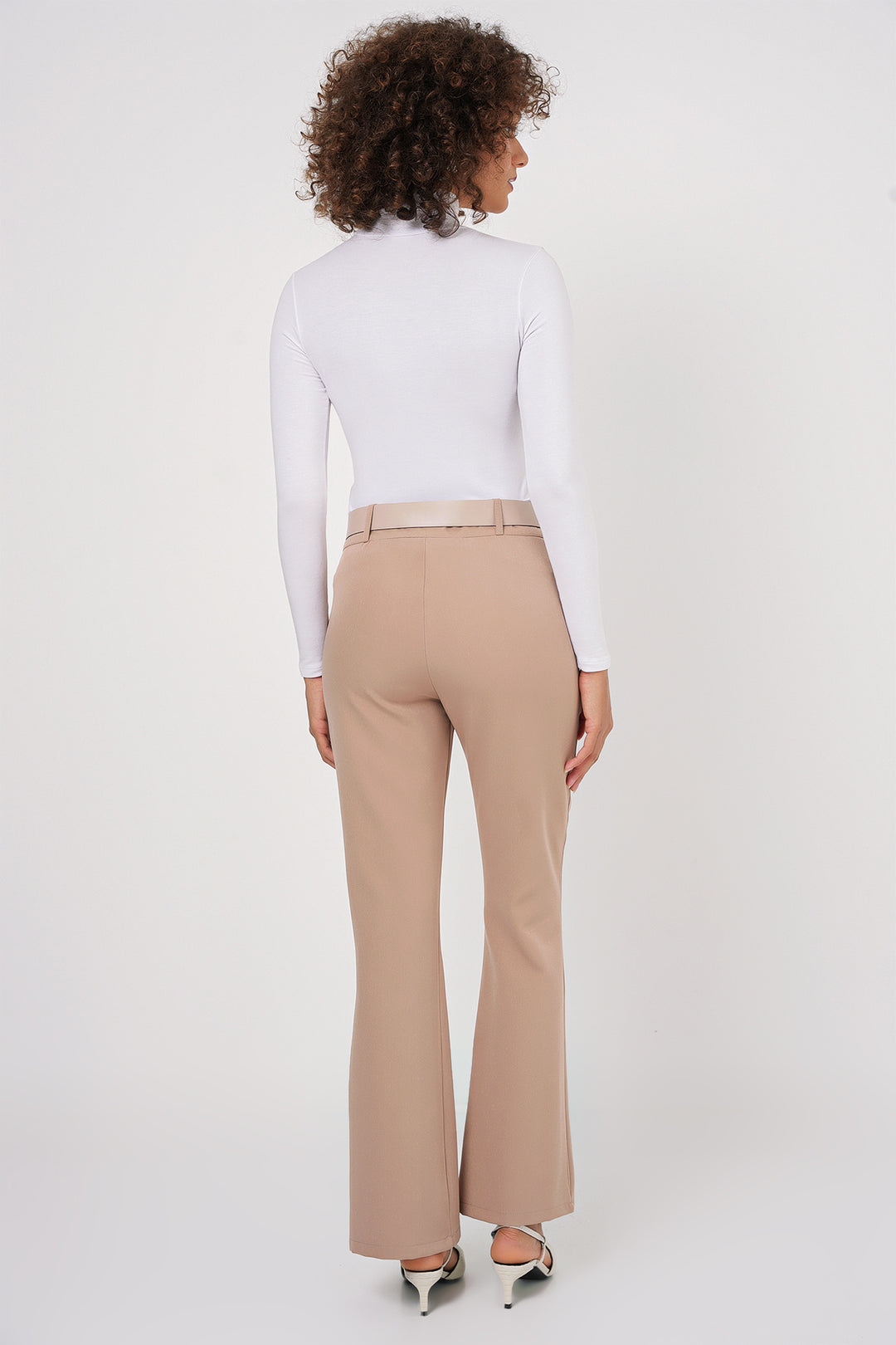 BGD Women Belted Spanish Flare Pants - Beige - Saginaw