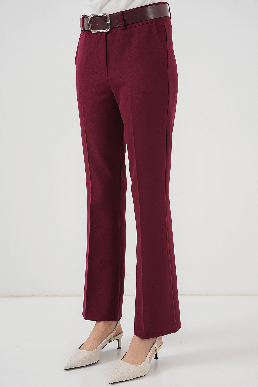 BGD Women Belted Spanish Flare Pants - Burgundy - Largo