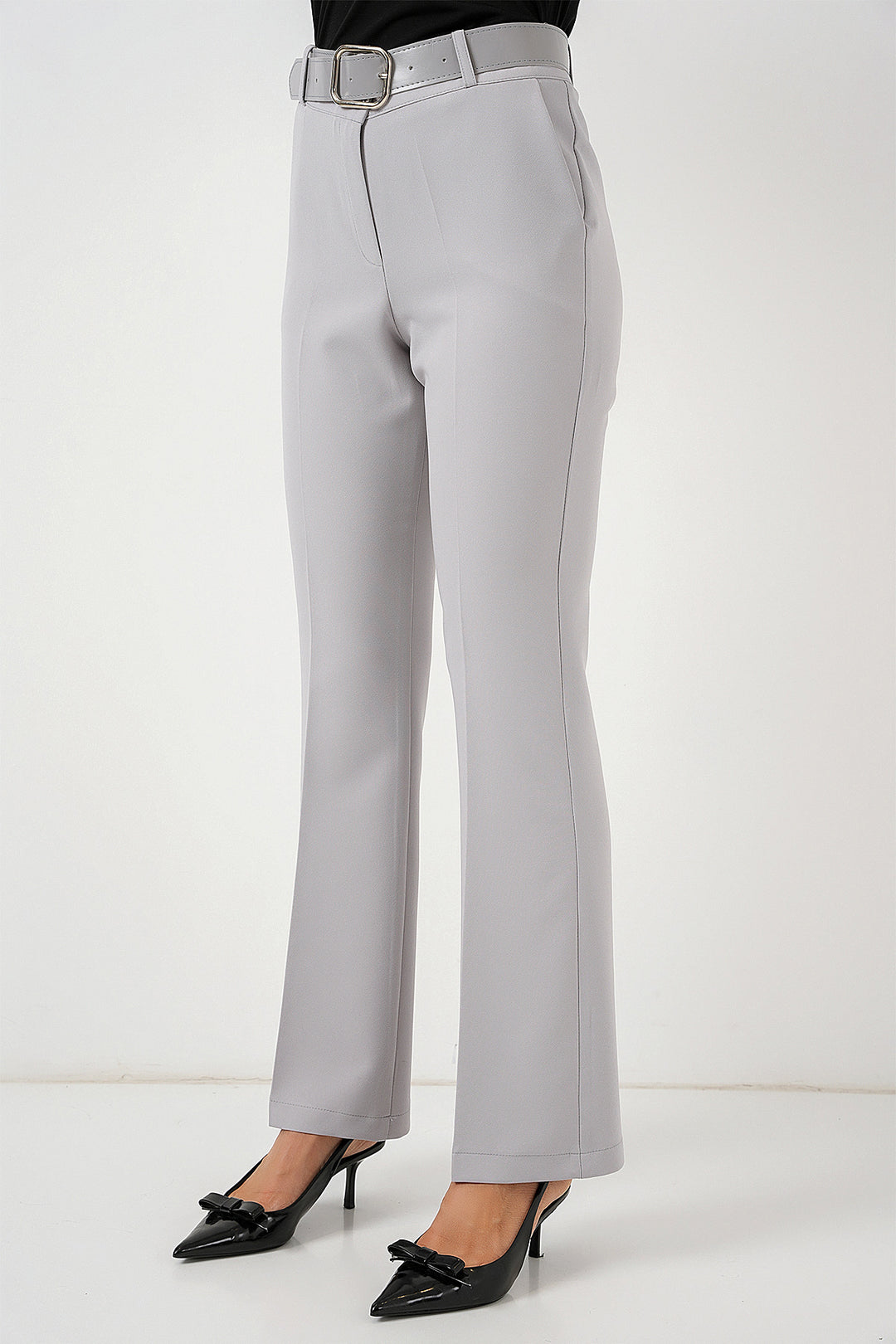 BGD Women Belted Spanish Flare Pants - Gray - Chalco