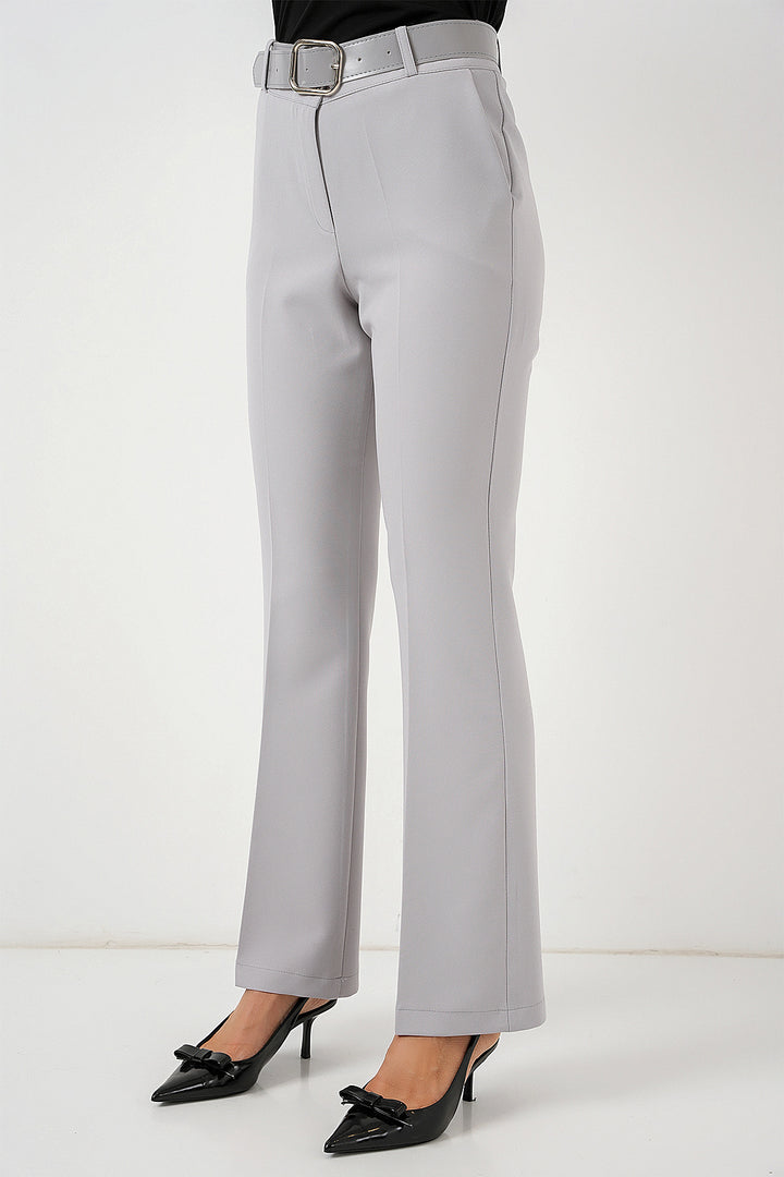 BGD Women Belted Spanish Flare Pants - Gray - Chalco