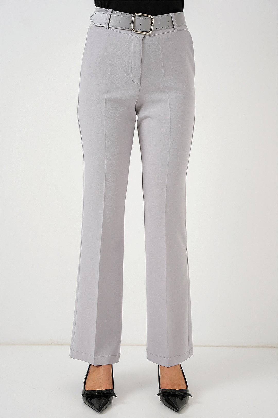 BGD Women Belted Spanish Flare Pants - Gray - Chalco