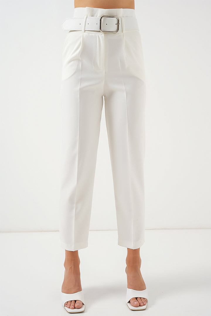 BGD Women Belted Fabric Pants - Ecru - Topeka