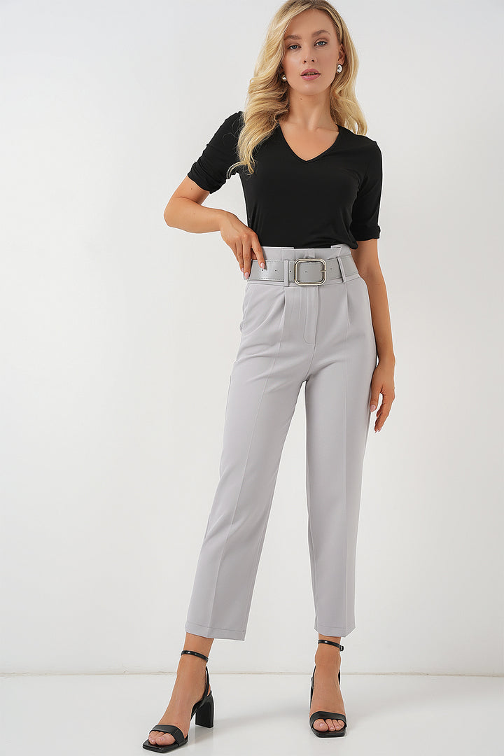 BGD Women Belted Fabric Pants - Gray - State College