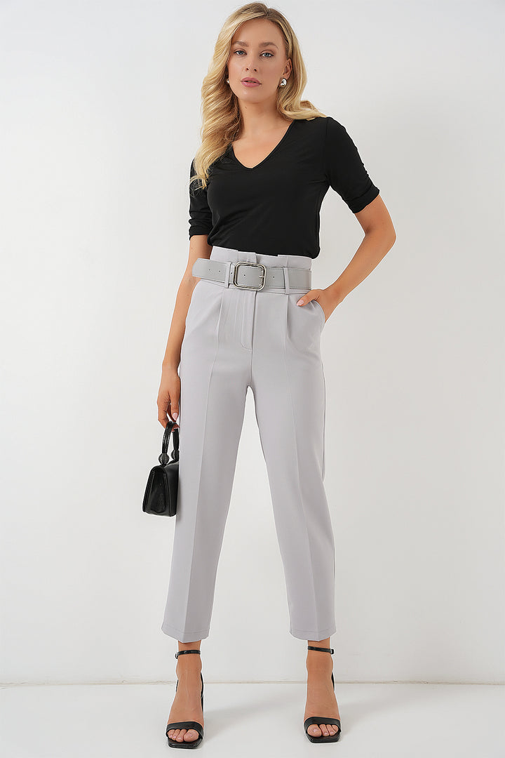 BGD Women Belted Fabric Pants - Gray - State College