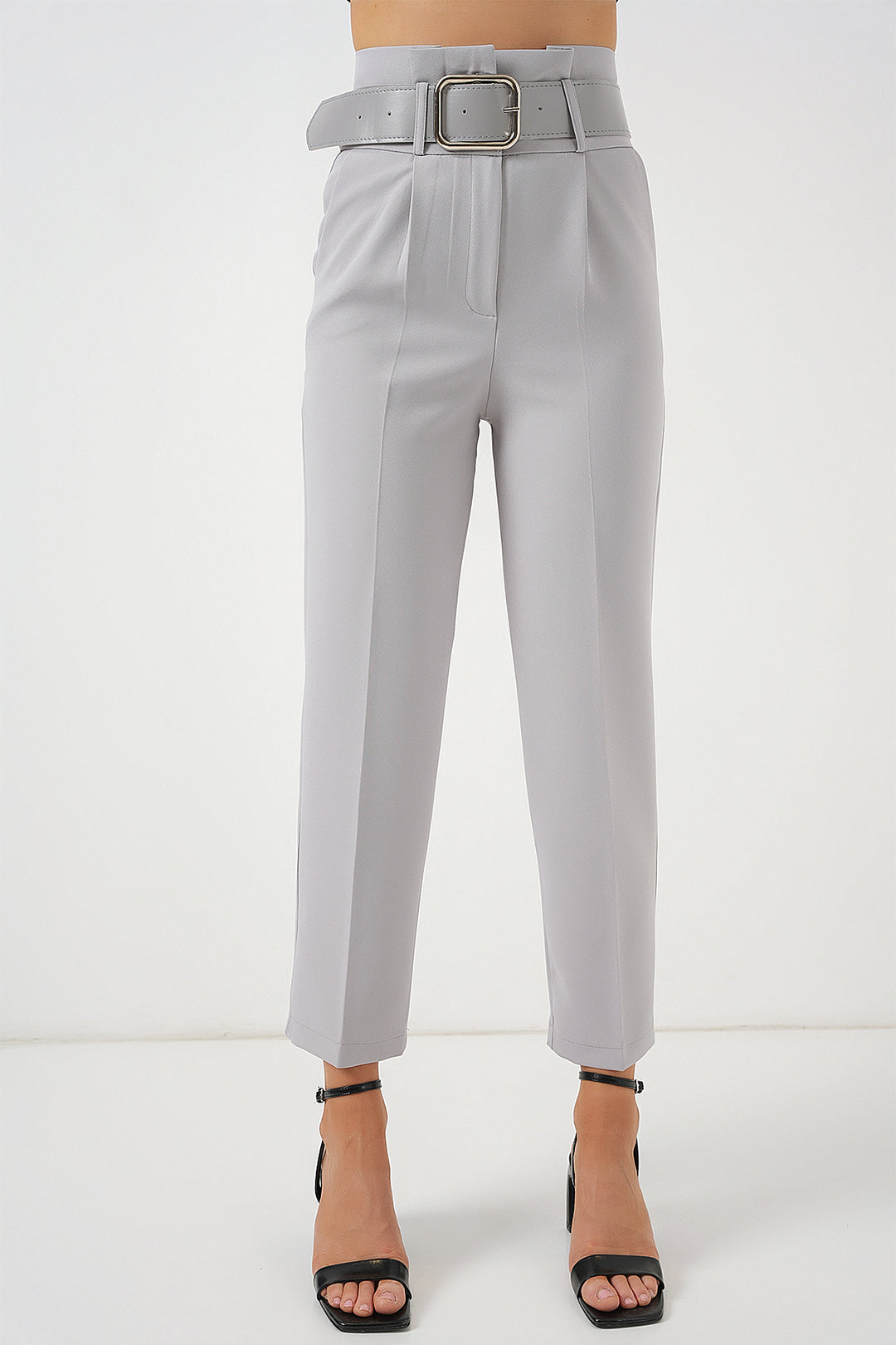 BGD Women Belted Fabric Pants - Gray - State College