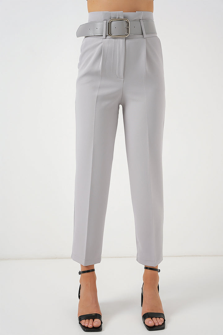 BGD Women Belted Fabric Pants - Gray - State College