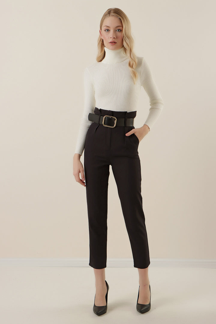 BGD Women Belted Fabric Pants - Black - Dearborn Heights