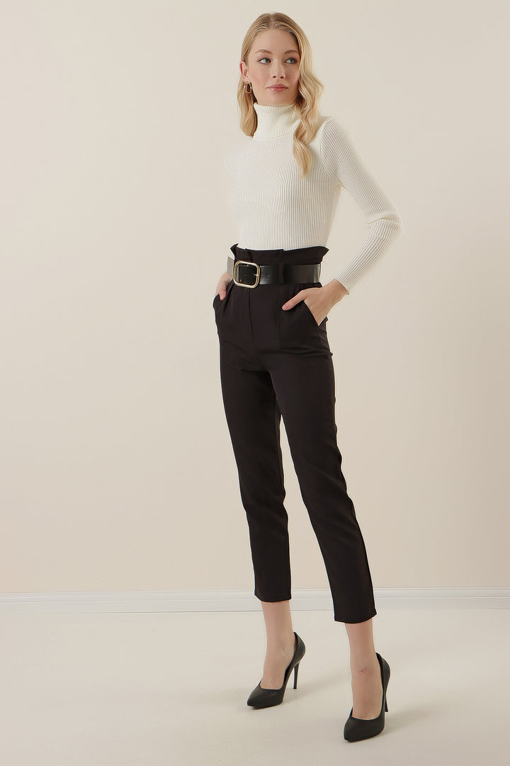 BGD Women Belted Fabric Pants - Black - Dearborn Heights