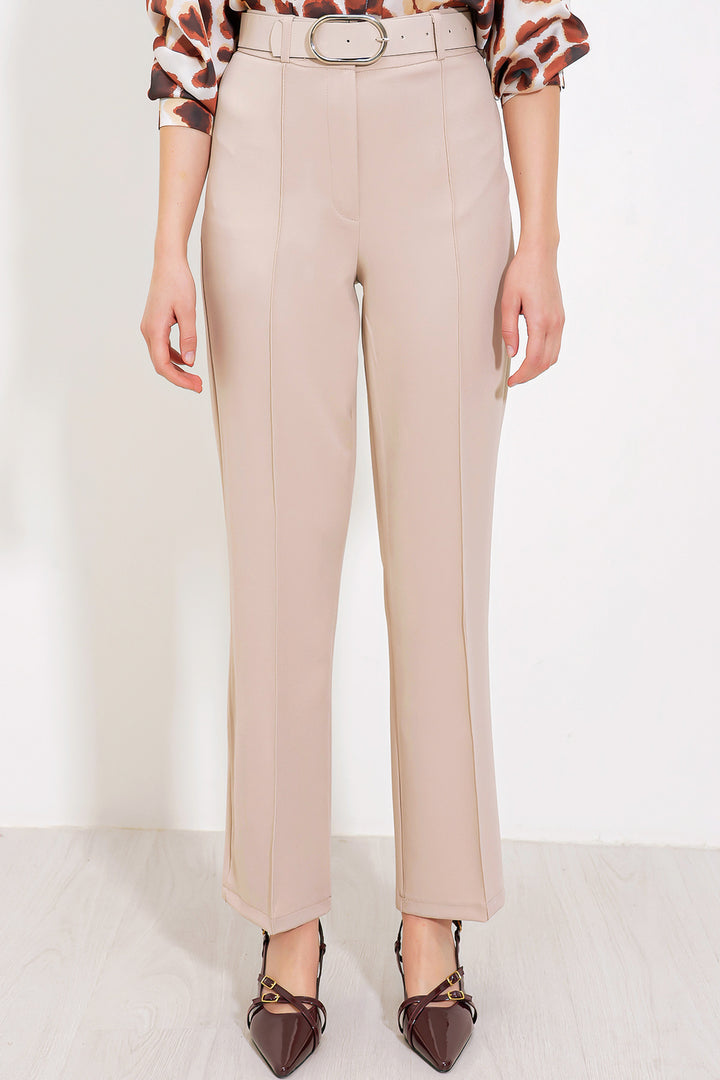 BGD Women Woman Beige High Waisted Fabric Trousers 6584 - Bochum