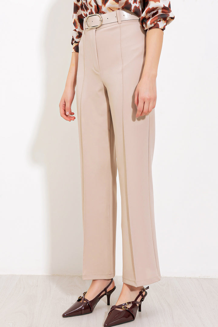 BGD Women Woman Beige High Waisted Fabric Trousers 6584 - Bochum