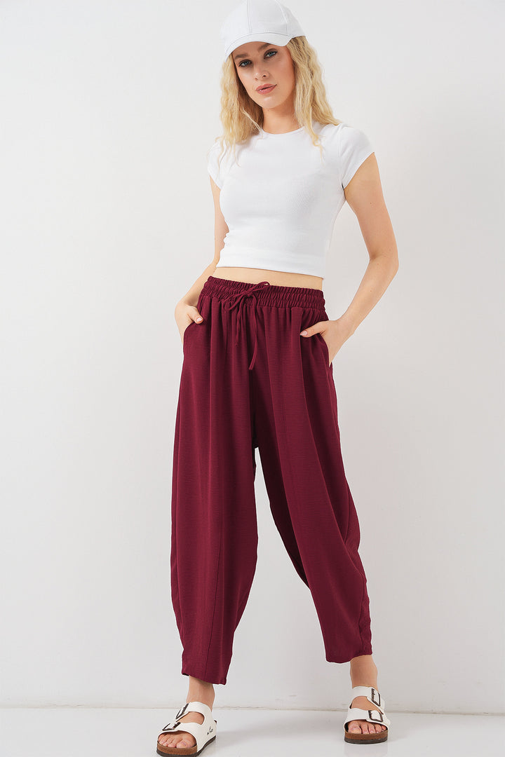 BGD Women Woven Harem Pants - Burgundy - Aalen