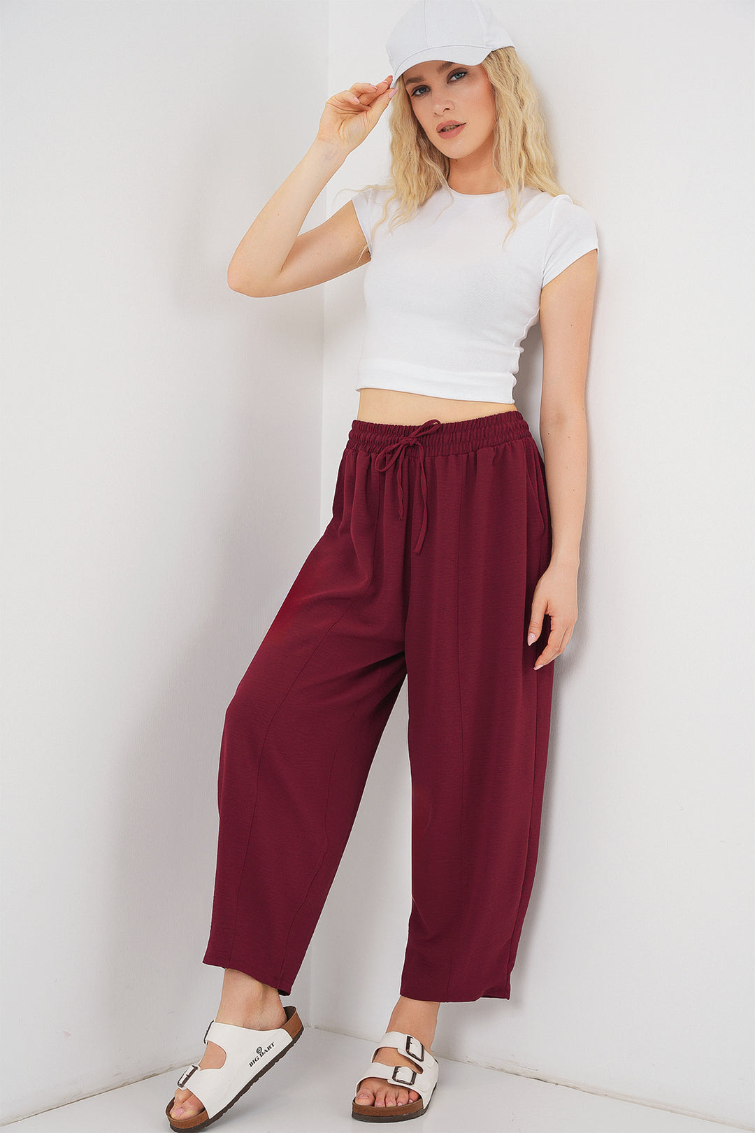 BGD Women Woven Harem Pants - Burgundy - Aalen