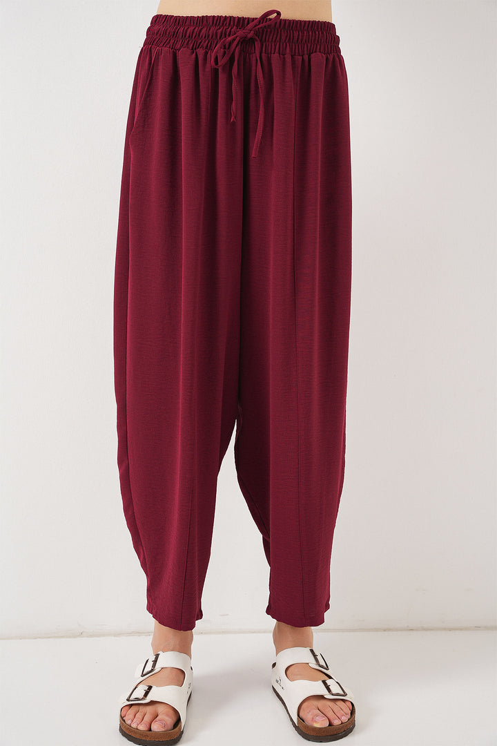 BGD Women Woven Harem Pants - Burgundy - Aalen