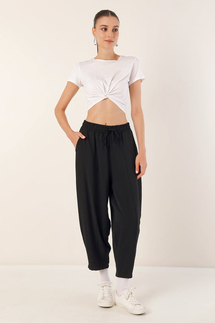 BGD Women Woven Harem Pants - Black - Crewe