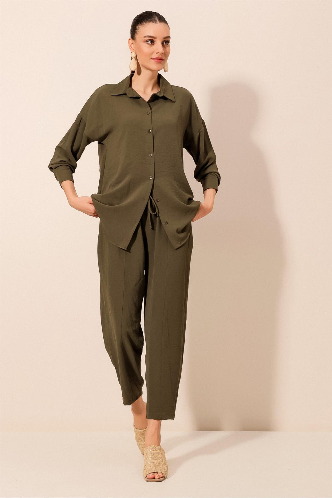 BGD Women Oversize Two-Piece Set - Khaki - Loulé