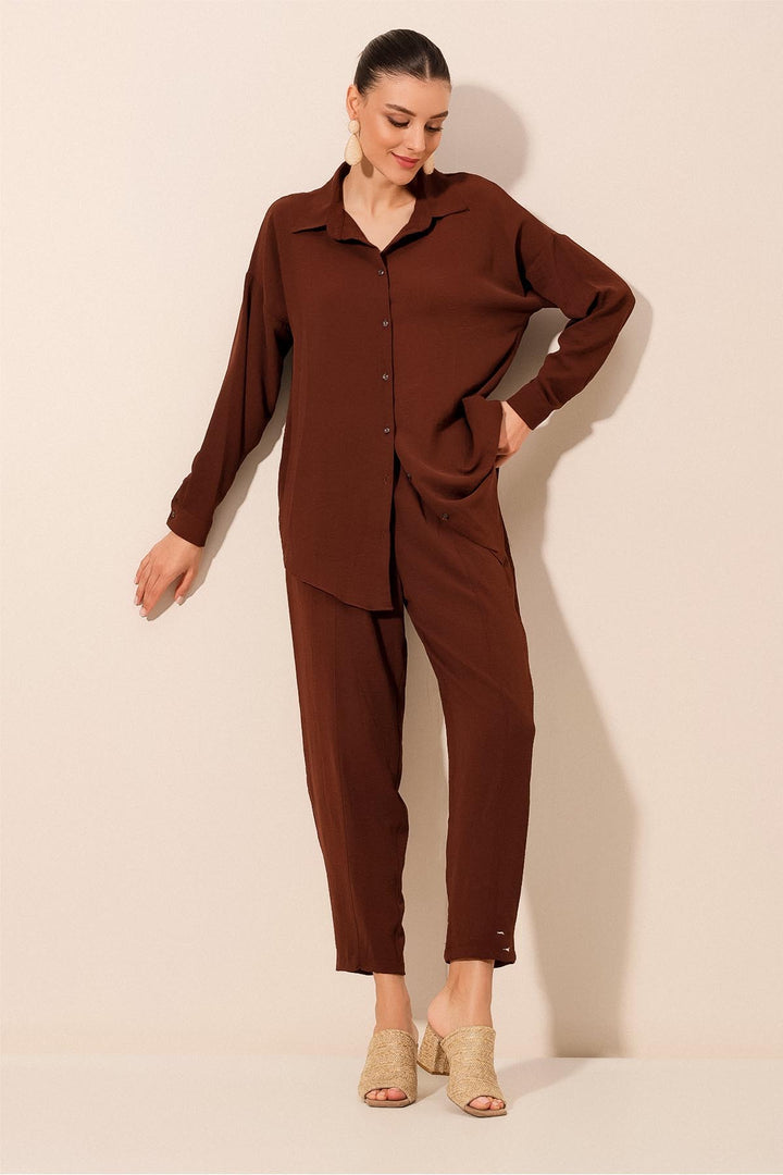 BGD Women Oversize Two-Piece Set - Brown - Zacatecas