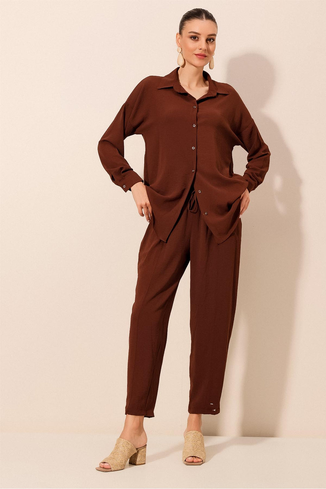 BGD Women Oversize Two-Piece Set - Brown - Zacatecas