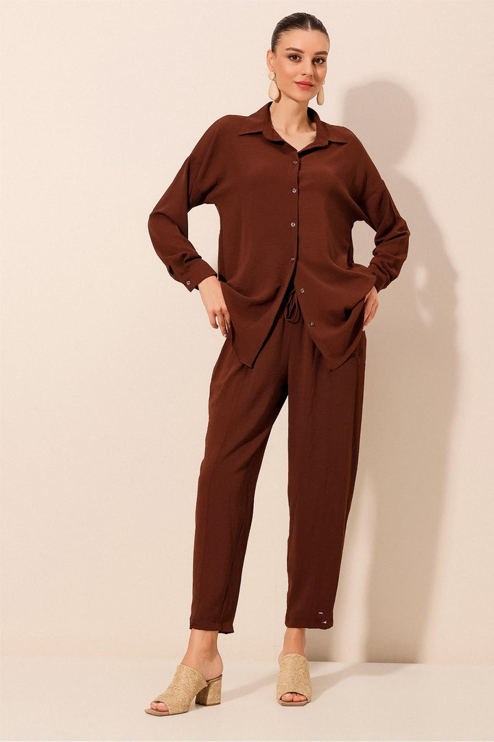 BGD Women Oversize Two-Piece Set - Brown - Zacatecas