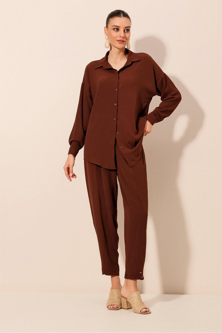 BGD Women Oversize Two-Piece Set - Brown - Zacatecas