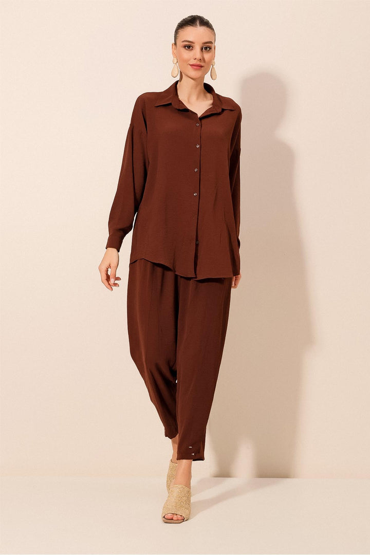 BGD Women Oversize Two-Piece Set - Brown - Zacatecas