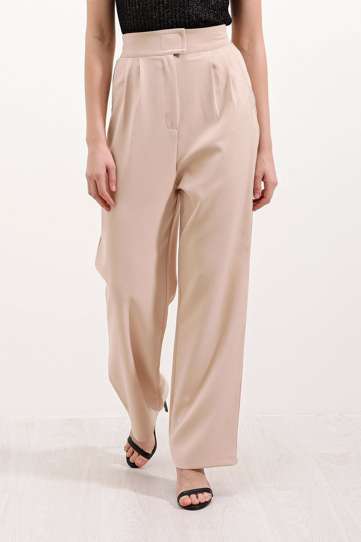 BGD Women Woman Beige High Waisted Fabric Trousers 6612 - Oberhausen
