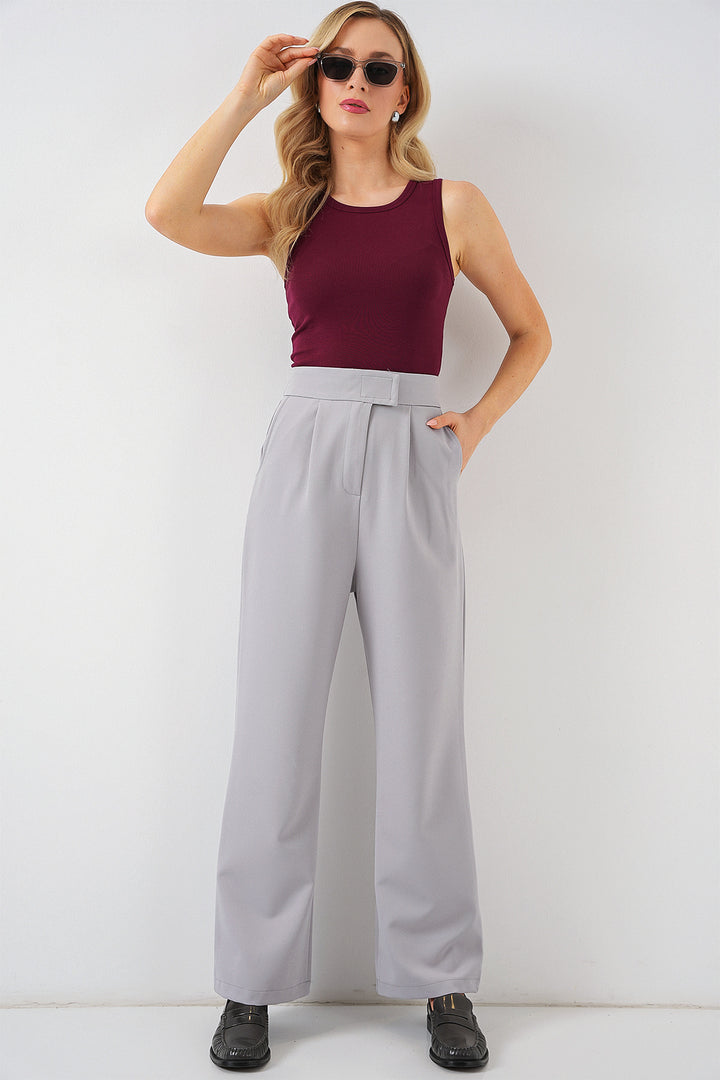 BGD Women High Waist Fabric Pants - Gray - Bergheim
