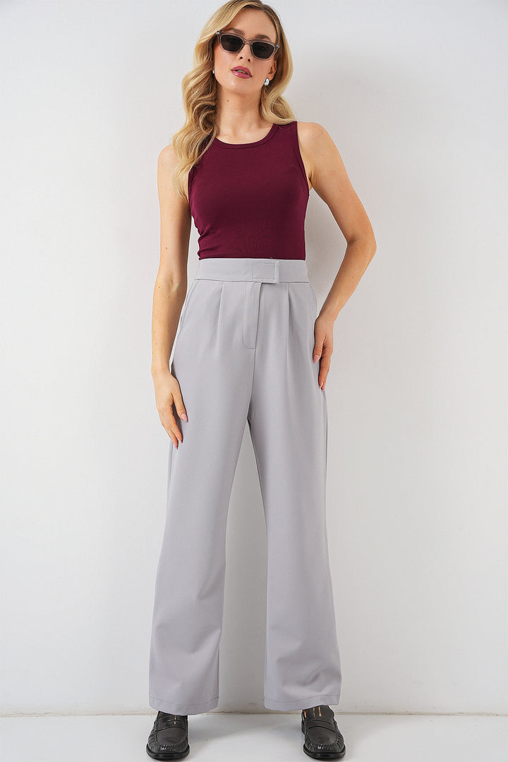 BGD Women High Waist Fabric Pants - Gray - Bergheim