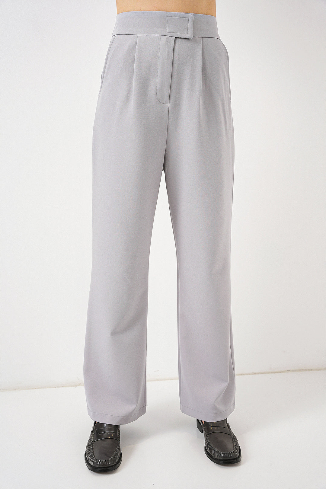 BGD Women High Waist Fabric Pants - Gray - Bergheim