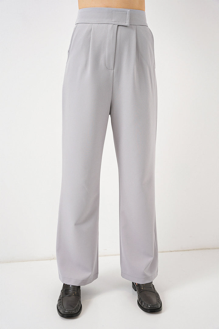 BGD Women High Waist Fabric Pants - Gray - Bergheim