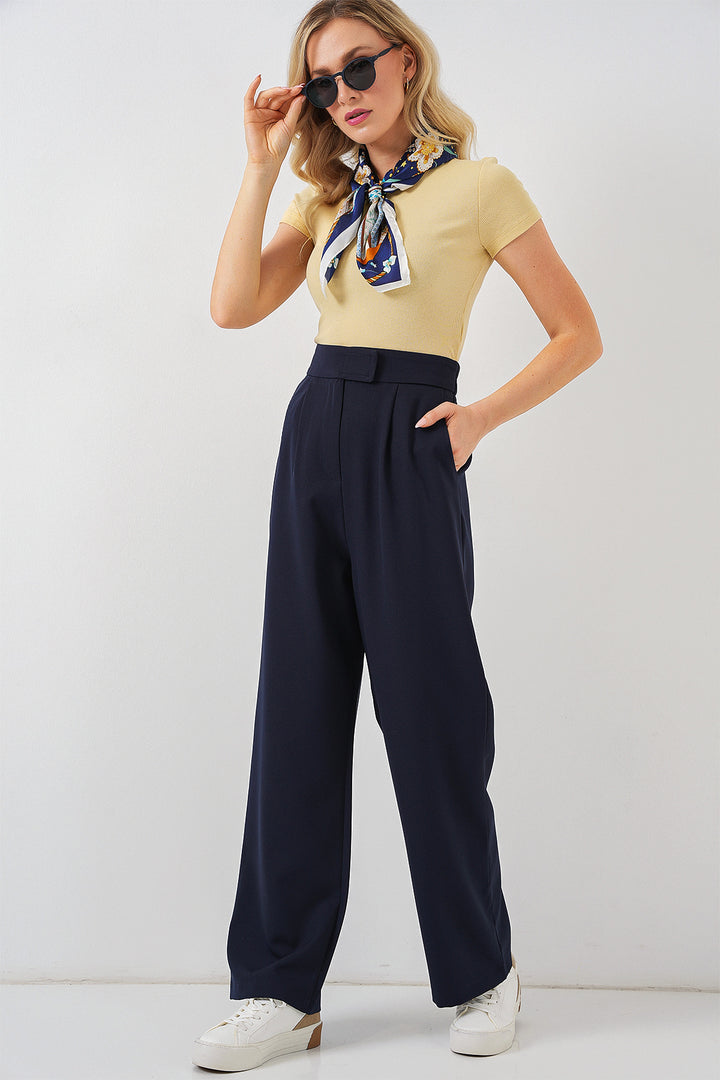 BGD Women High Waist Fabric Pants - Navy Blue - Wunstorf