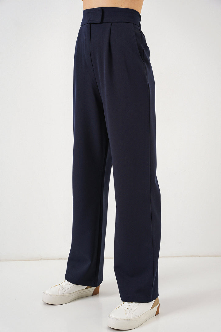BGD Women High Waist Fabric Pants - Navy Blue - Wunstorf