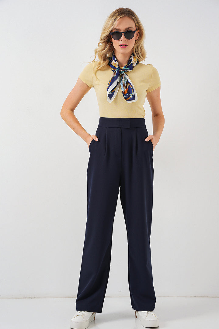 BGD Women High Waist Fabric Pants - Navy Blue - Wunstorf