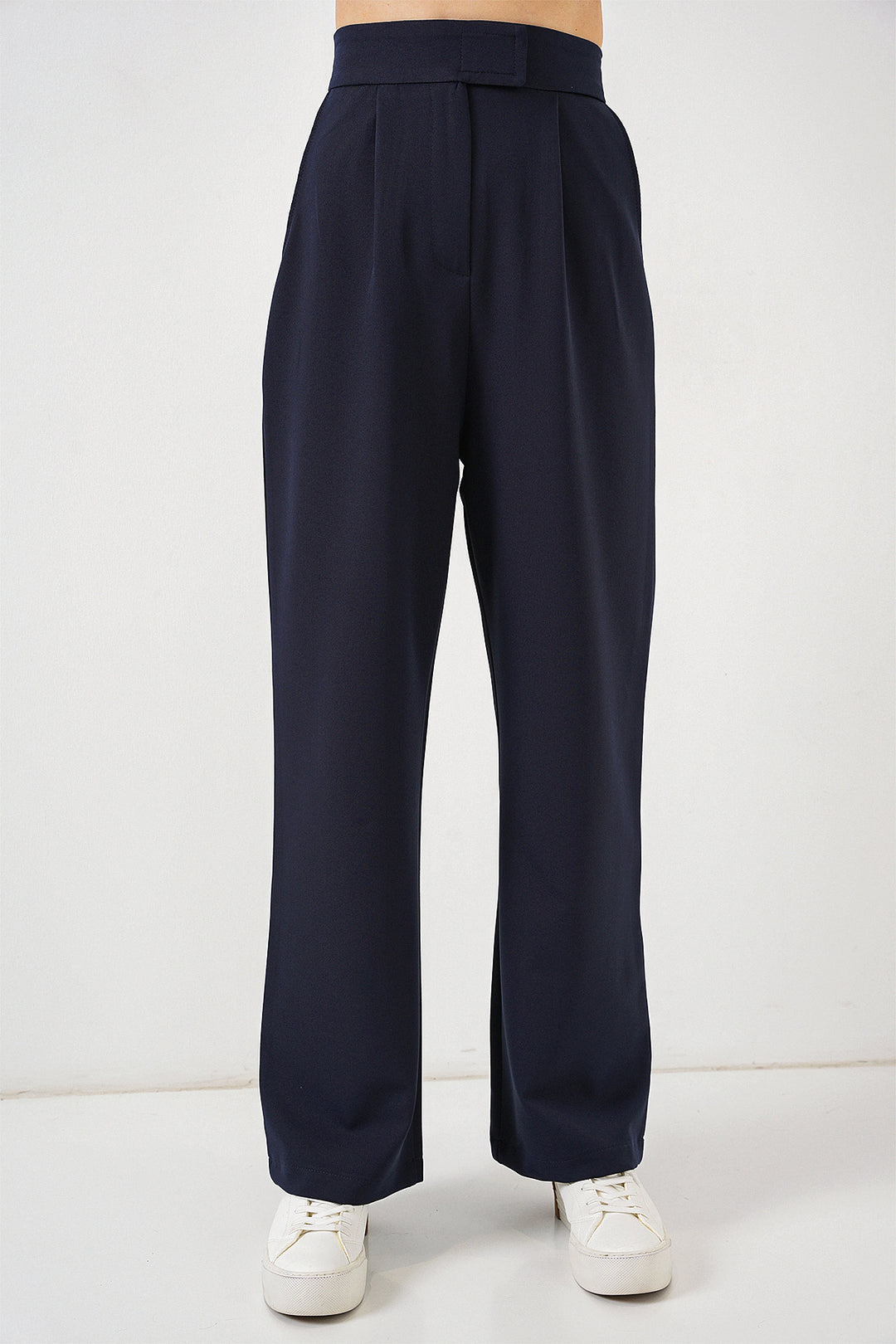 BGD Women High Waist Fabric Pants - Navy Blue - Wunstorf