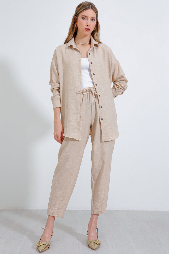 BGD Women Woman Beige Oversize Linen Suit 6622 - Avondale