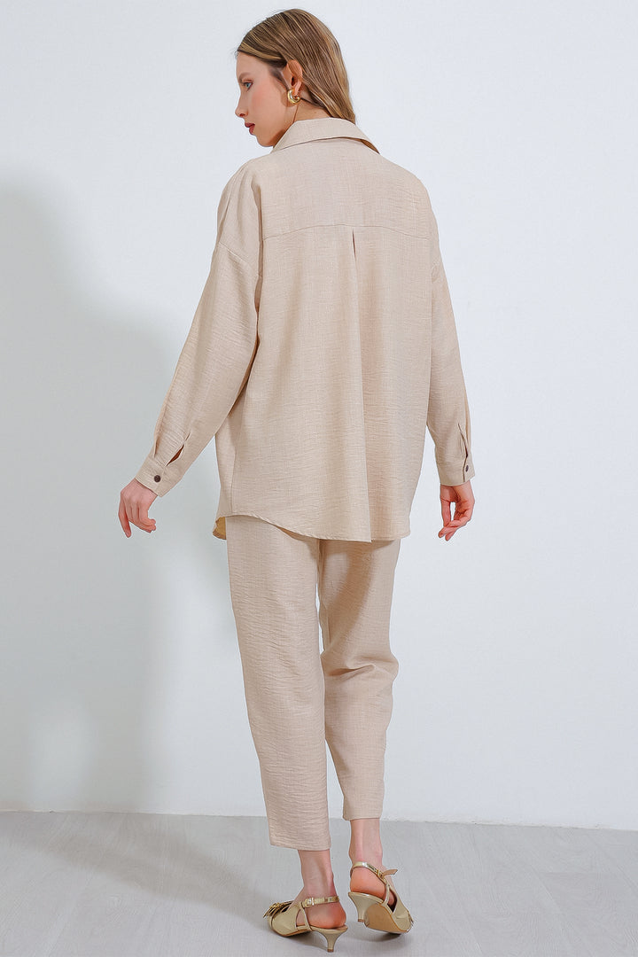 BGD Women Woman Beige Oversize Linen Suit 6622 - Avondale