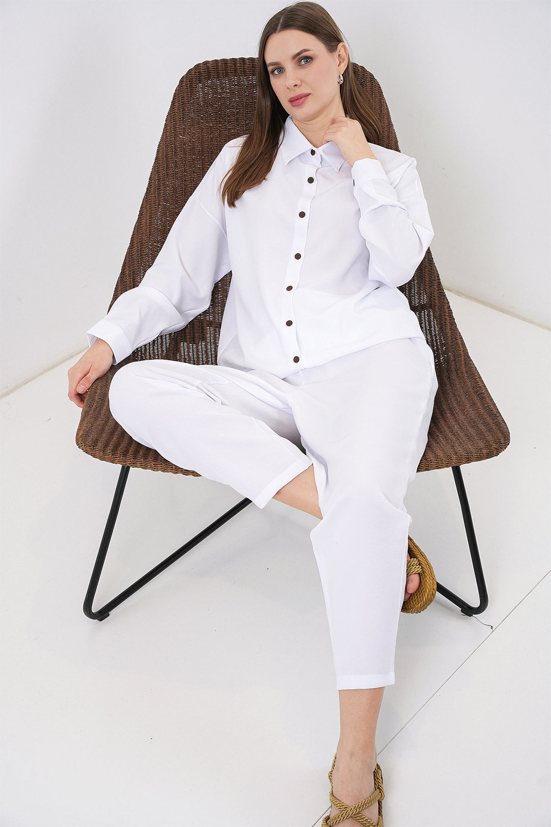 BGD Women Linen Two-Piece Set - White - Puyallup