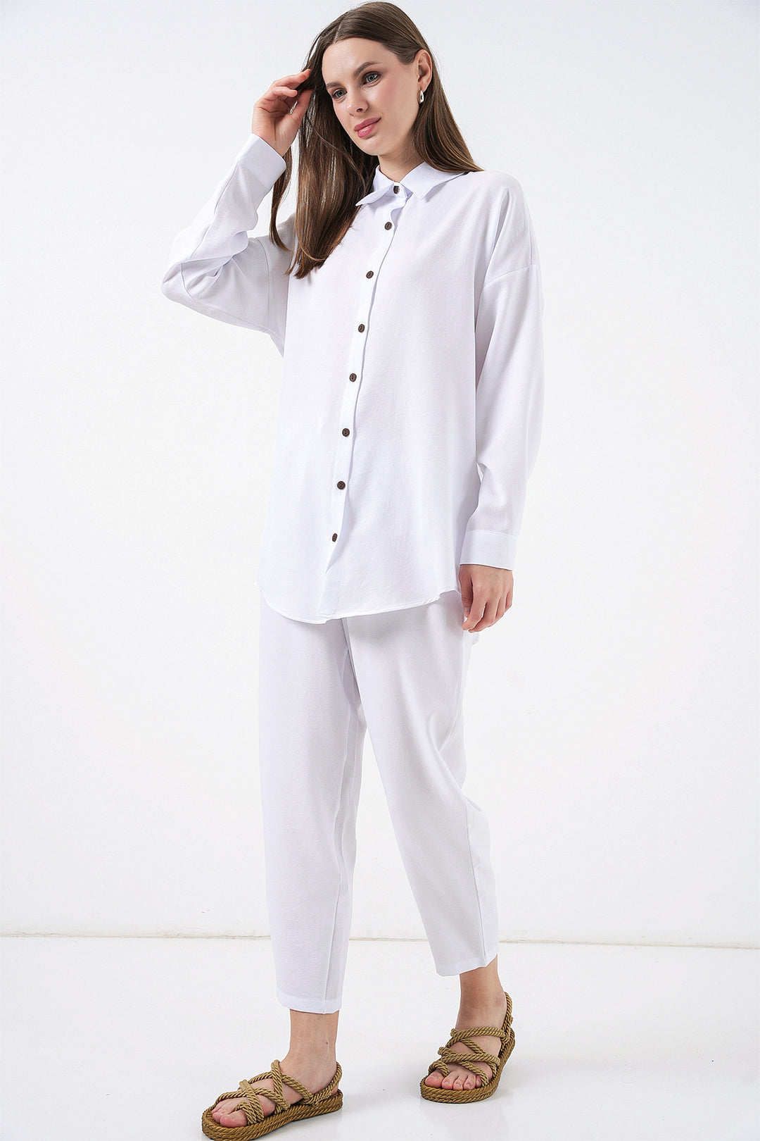 BGD Women Linen Two-Piece Set - White - Puyallup