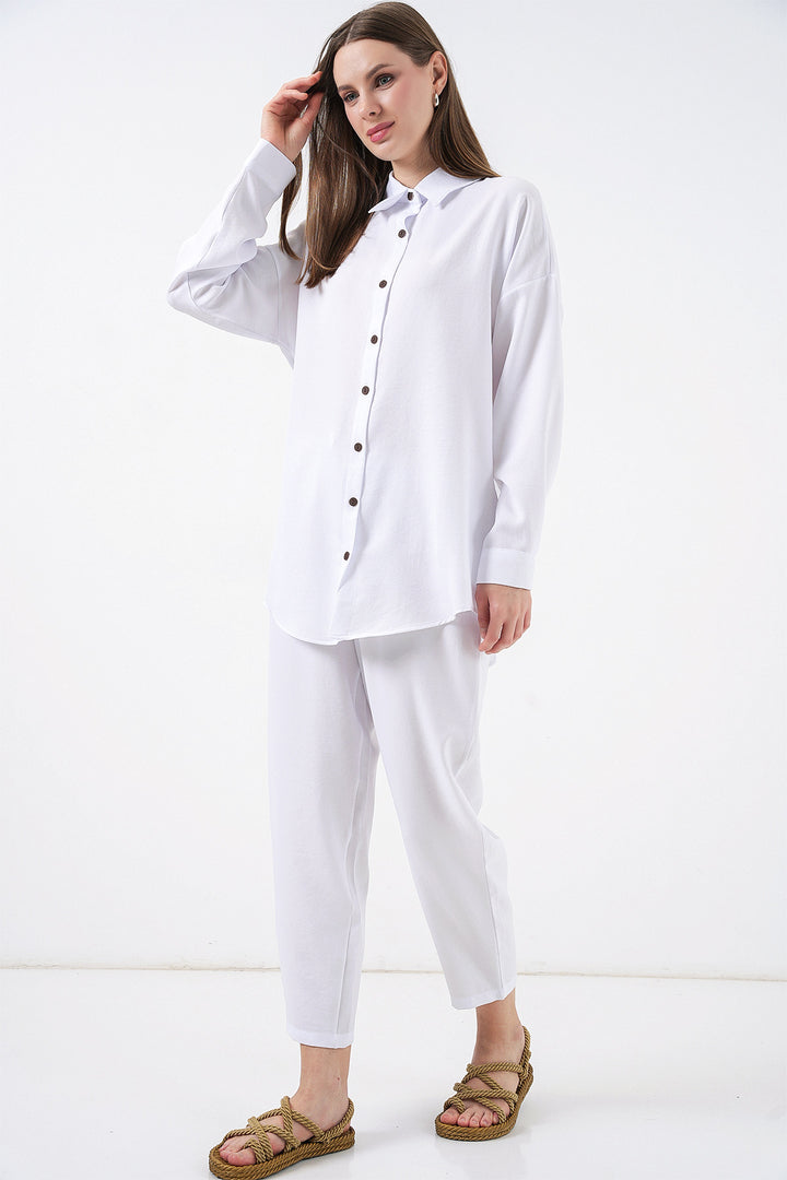 BGD Women Linen Two-Piece Set - White - Puyallup