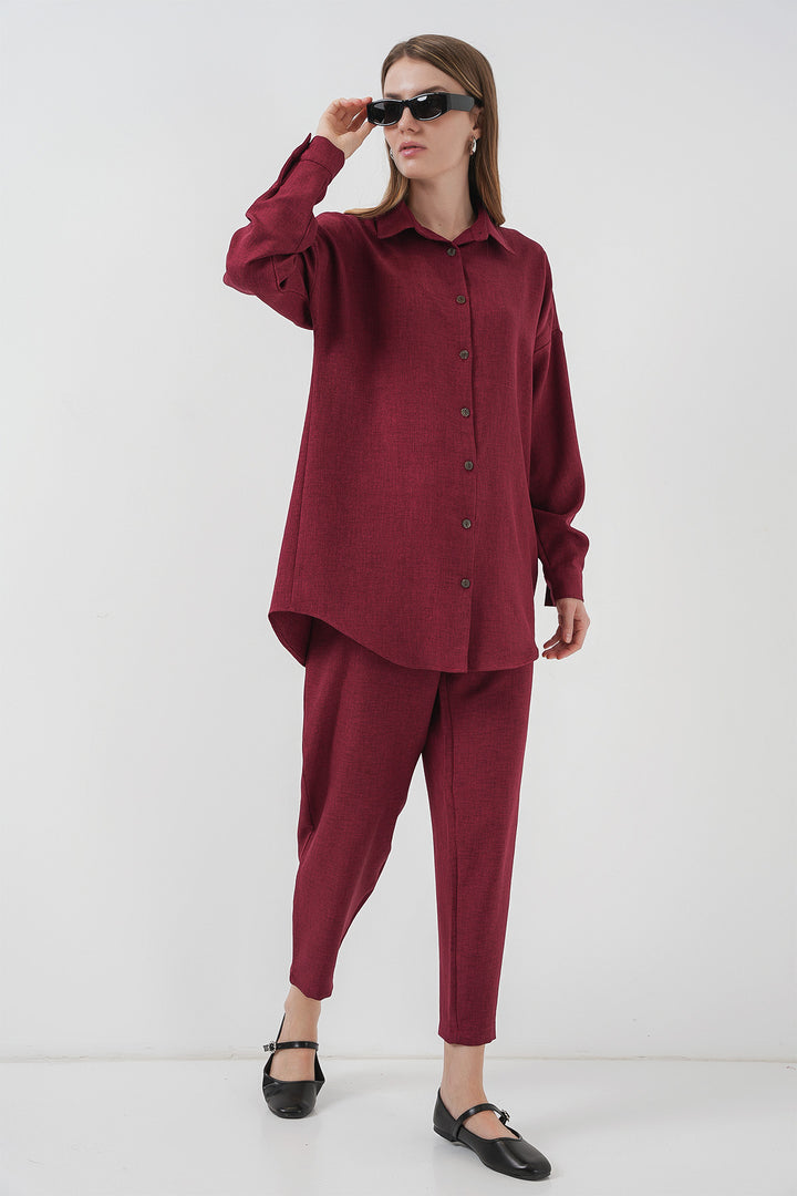 BGD Women Linen Two-Piece Set - Burgundy - Sayula