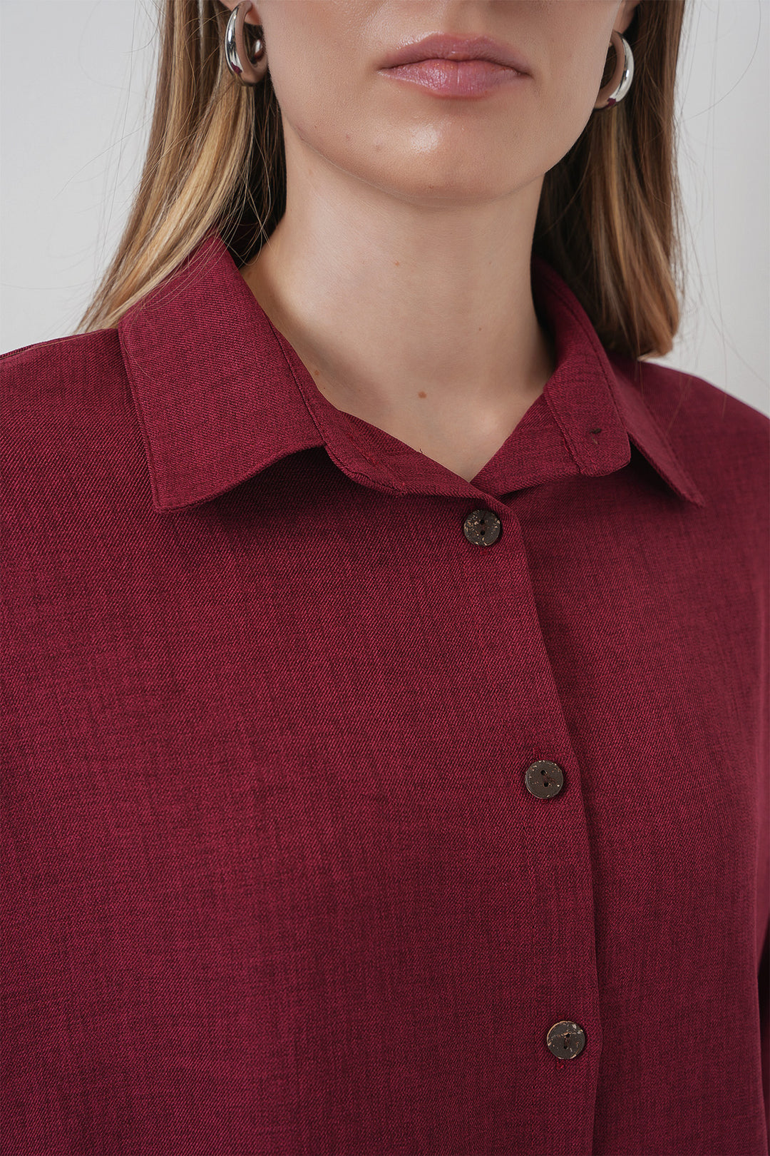 BGD Women Linen Two-Piece Set - Burgundy - Sayula