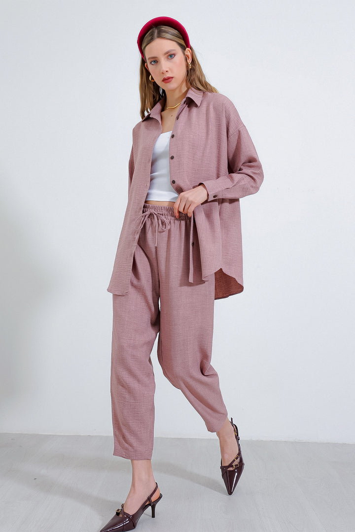 BGD Women Woman Rose Oversize Linen Top and Bottom Set 6622 - Avondale