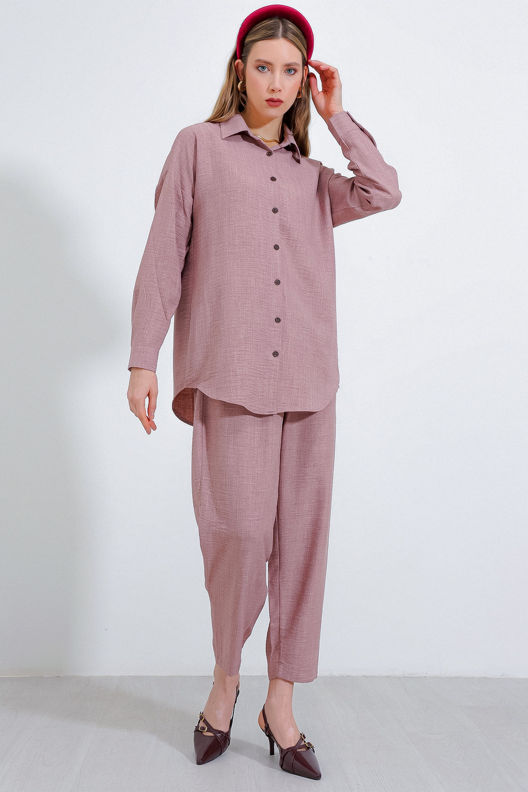 BGD Women Woman Rose Oversize Linen Top and Bottom Set 6622 - Avondale