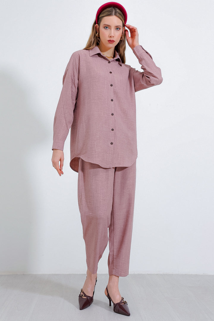 BGD Women Woman Rose Oversize Linen Top and Bottom Set 6622 - Avondale