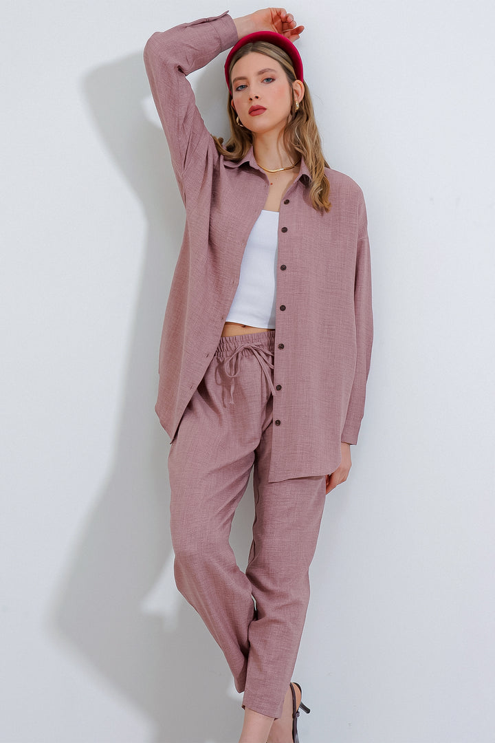 BGD Women Woman Rose Oversize Linen Top and Bottom Set 6622 - Avondale
