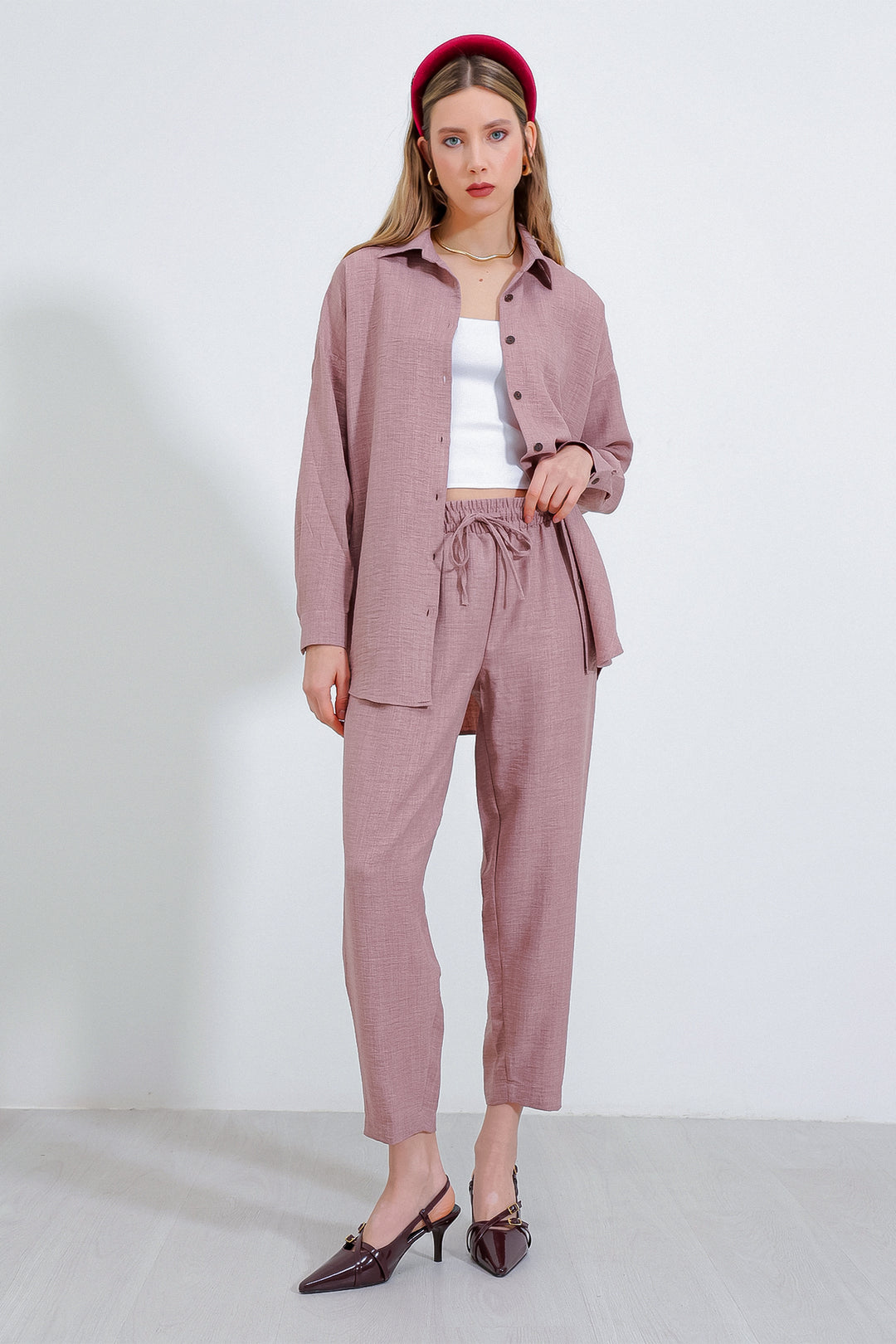 BGD Women Woman Rose Oversize Linen Top and Bottom Set 6622 - Avondale