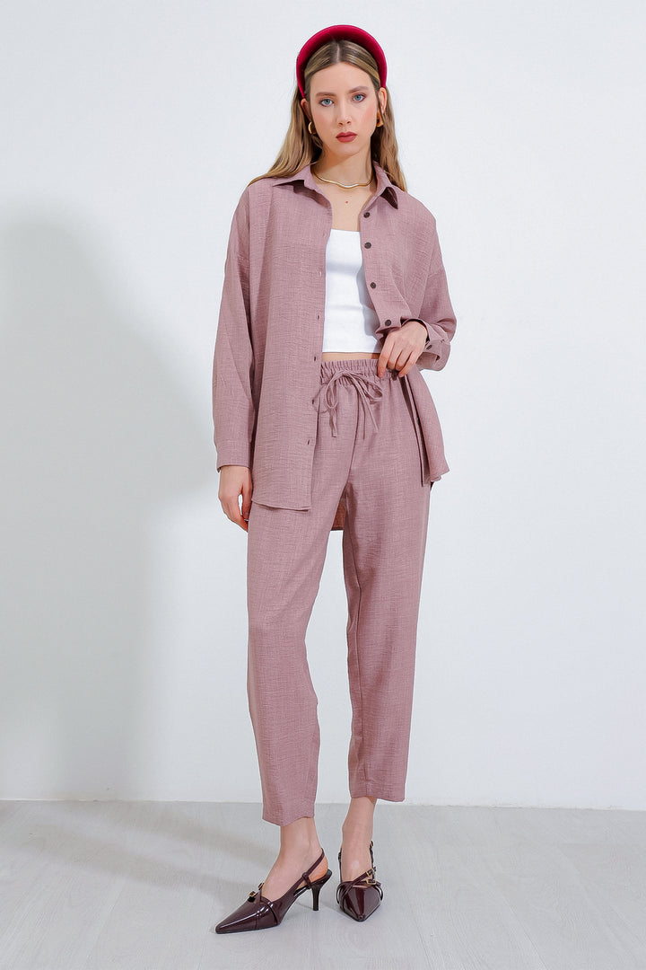 BGD Women Woman Rose Oversize Linen Top and Bottom Set 6622 - Avondale