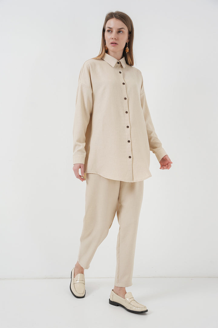 BGD Women Linen Two-Piece Set - Beige - Bristol